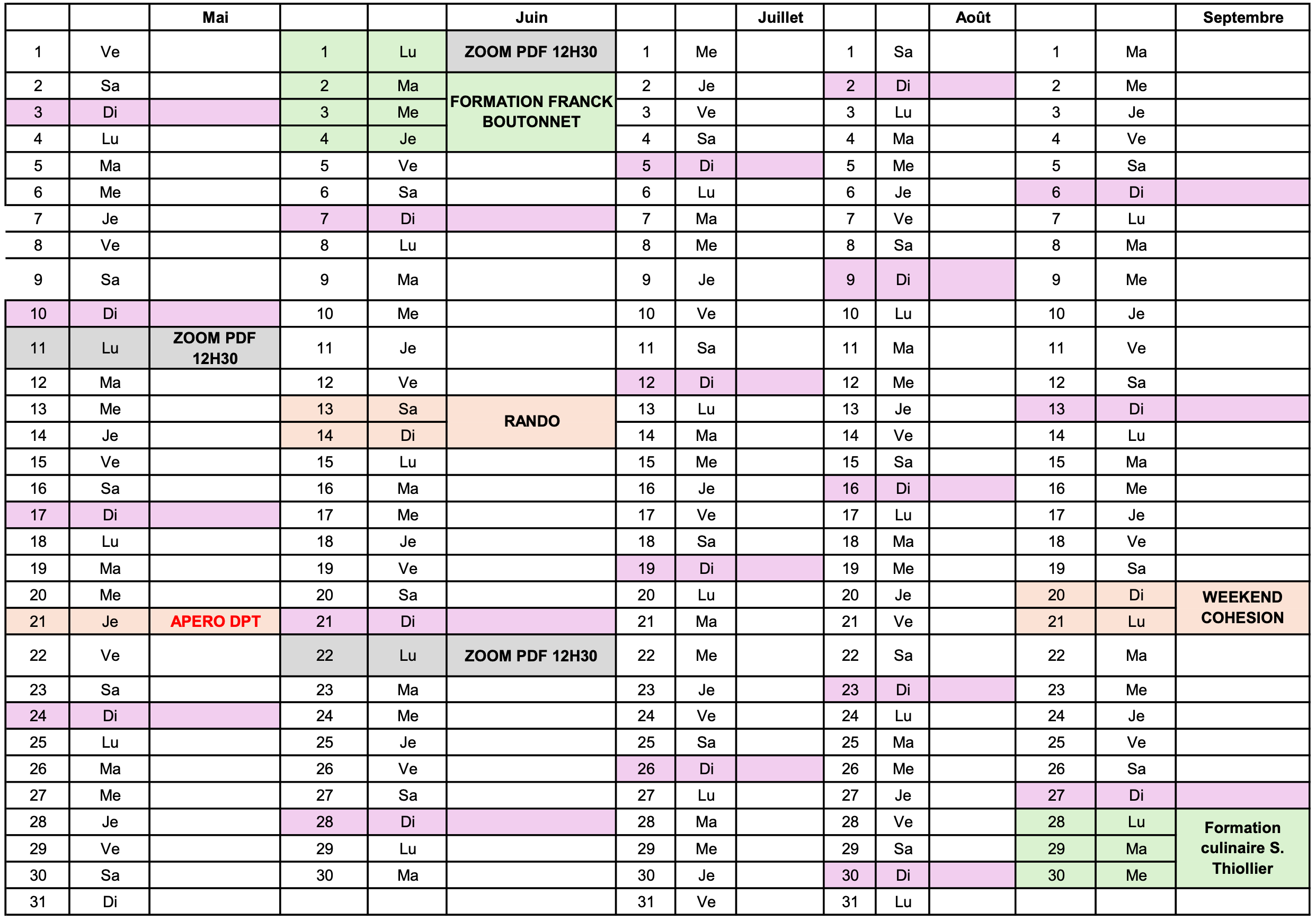 Calendrier actions FFPMI Normandie Mai à Septembre 2026